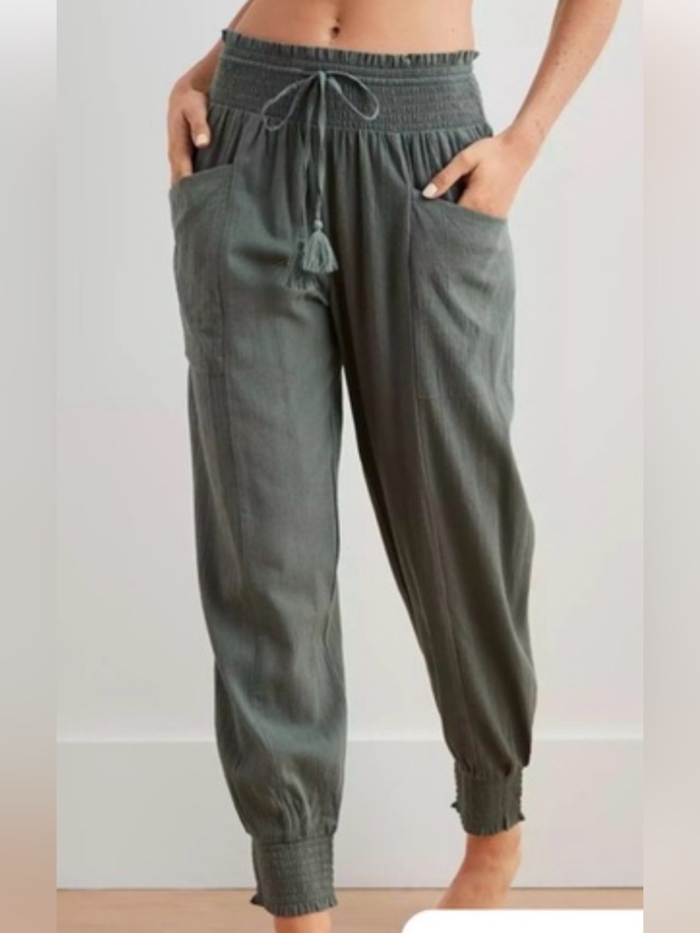 aerie Olive Green Smocked-Waist Jogger Pants